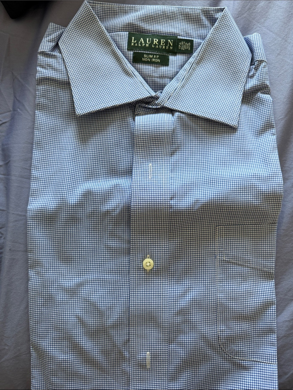 Lauren Ralph Lauren Slim Fit Blue Micro-Check Dress Shirt